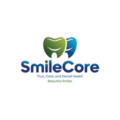Smile Core modern dental logo design, professional, trustworthy and Clean vector design