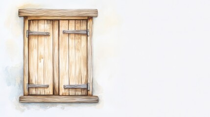 Fototapeta premium A watercolor painting of a rustic window with closed wooden shutters, soft pastel tones