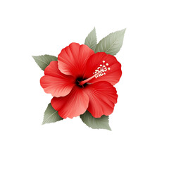 Obraz premium A stunning red hibiscus flower with lush green leaves, showcasing nature's vibrant beauty and intricate details. Perfect for floral enthusiasts and nature photography lovers.