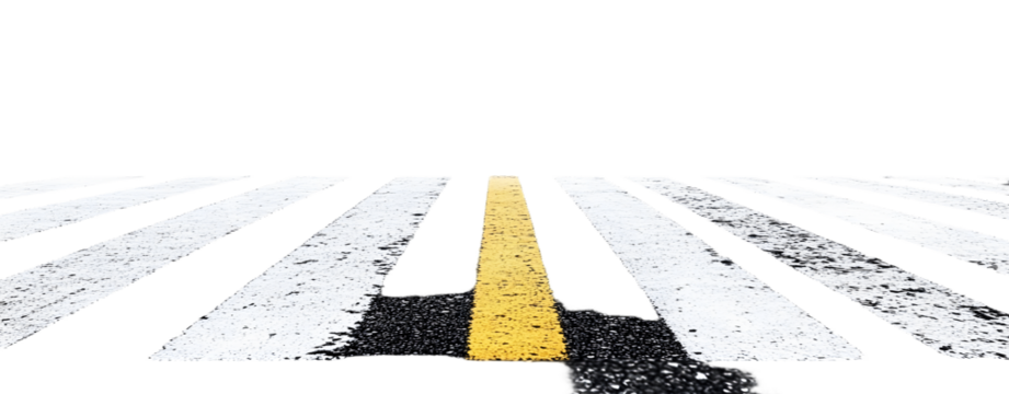 Asphalt road with pedestrian crosswalk marking, isolated on transparent cutout background - Powered by Adobe