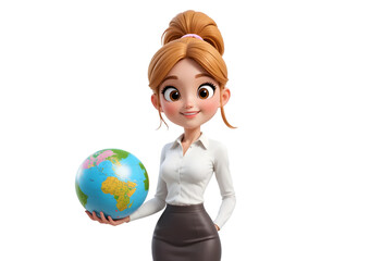 Fototapeta premium 3D Cute cartoon female teacher character on transparent background. Generative AI