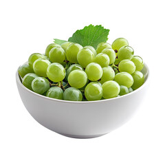 White bowl of green grapes isolated on transparent background