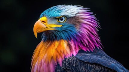 Obraz premium Colorful eagle portrait, dark background, wildlife, art