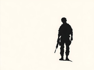 Fototapeta premium A minimalist silhouette of a soldier in full gear, holding a combat knife. Soldier with knife illustration.