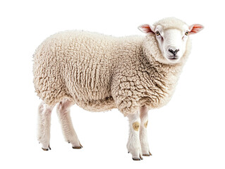 White fluffy sheep isolated on transparent background