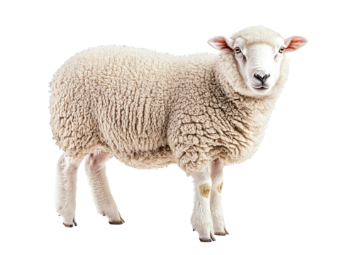 White fluffy sheep isolated on transparent background