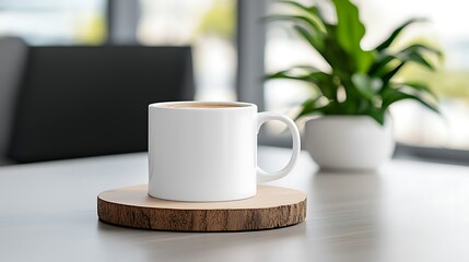 White Coffee Mug on Wooden Coaster