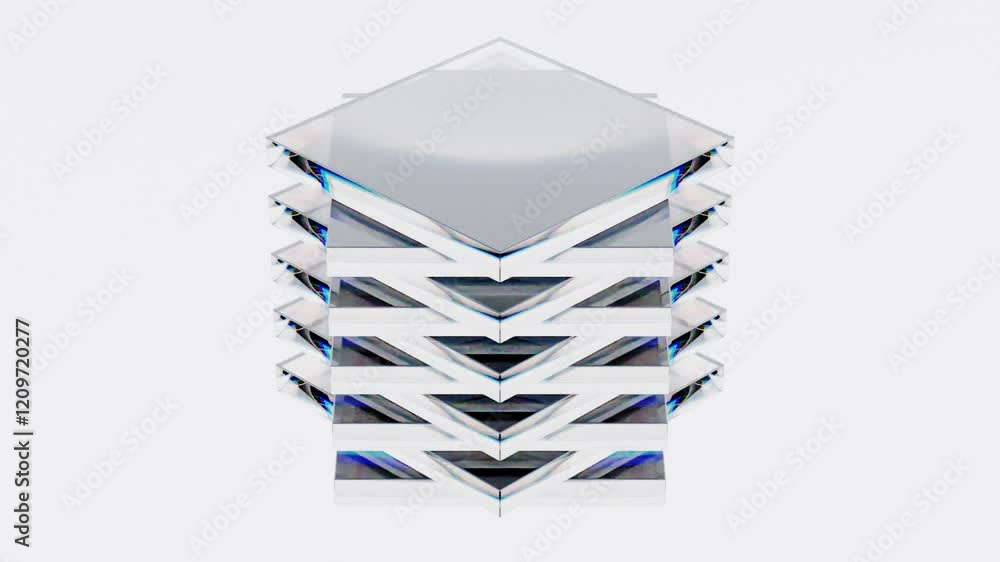 Aufkleber minimalist 3d transparent glass panels forming a cube on white background – abstract seamless loop m