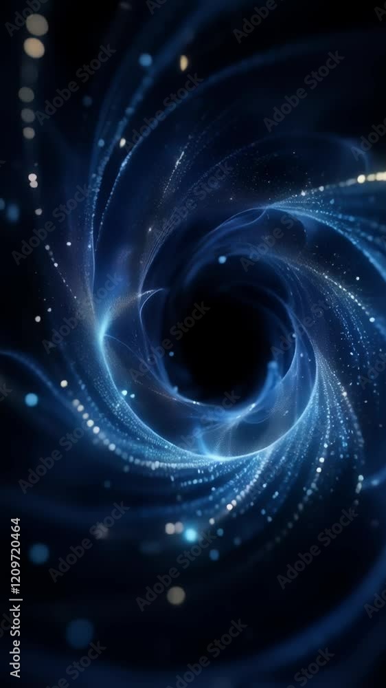 Poster dynamic swirling vortex with luminous particles spiraling in cosmic motion