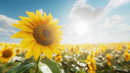 Golden Sunflower Field Under Clear Blue Sky
