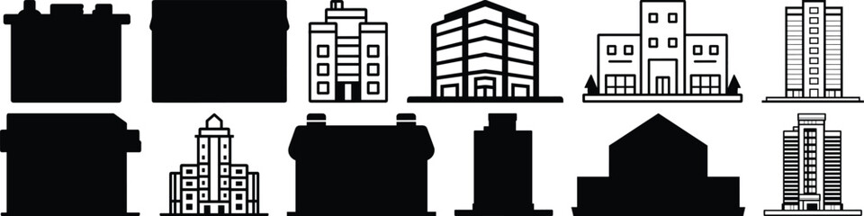 Building silhouette set vector design big pack of shop illustration and icon