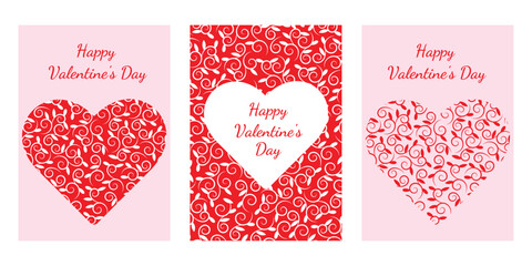 Set of Valentine's Day cards with heart and Happy Valentine's Day inscription