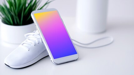 White Sneakers and Smartphone with Gradient Screen