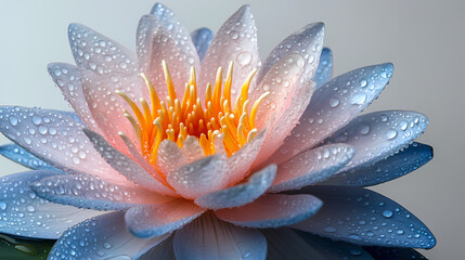A BLUE and PASTEL PINK WATER Lotus with white background, photo of a single water lotus