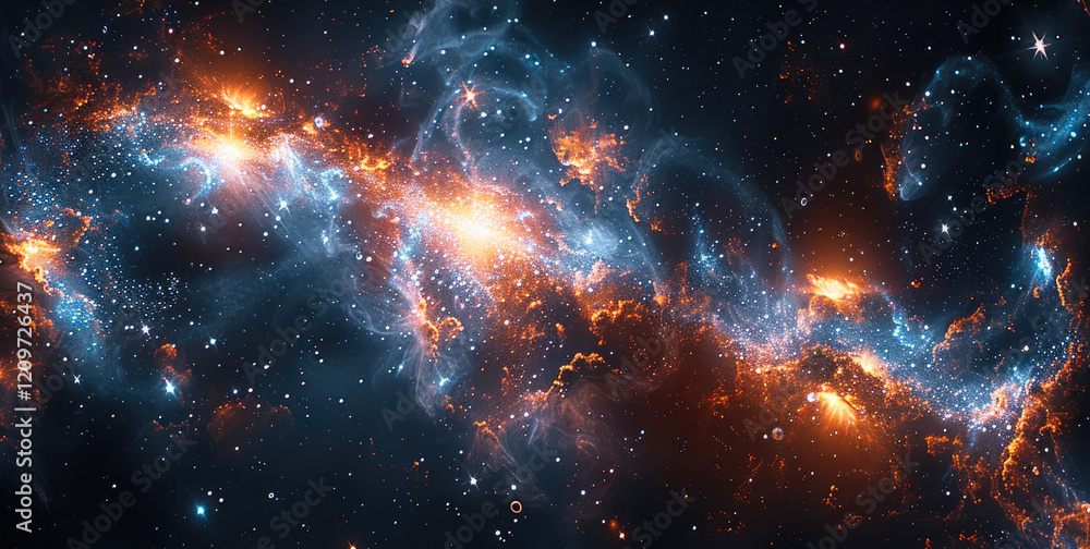 Poster a breathtaking space with a dark and mysterious atmosphere, featuring black and dark blue nebulae, s
