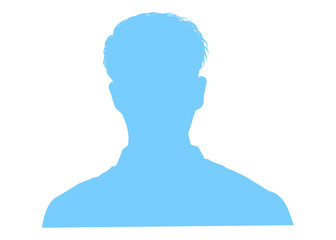 日本人 ビジネスマン男性の顔アップのシルエットのイラスト 上半身 正面 水色