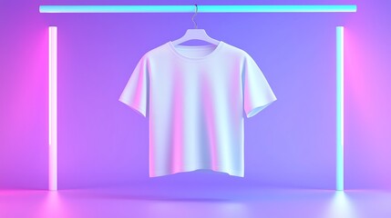 White T-shirt Mockup with Neon Lights