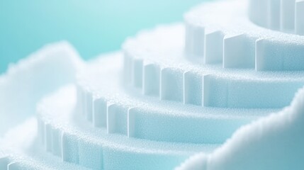 A close-up view of a white structure adorned with a fresh layer of snow, highlighting the contrast between the cold surface and the winter environment.