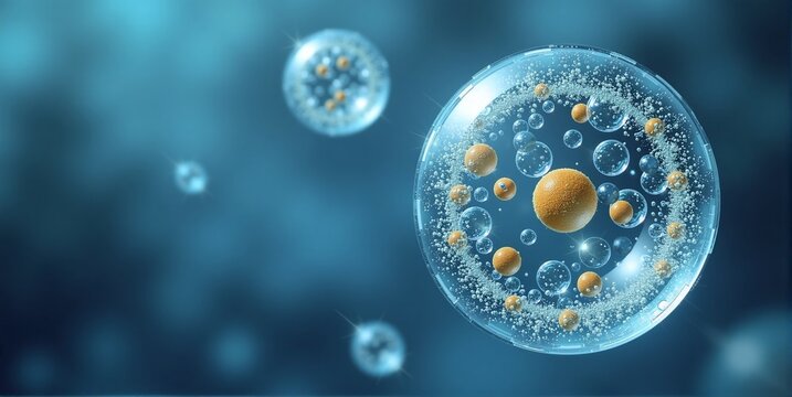 Microscopic liposome spheres with molecular core, encapsulated by lipid bilayer, enabling precise drug delivery and targeted therapeutic transport