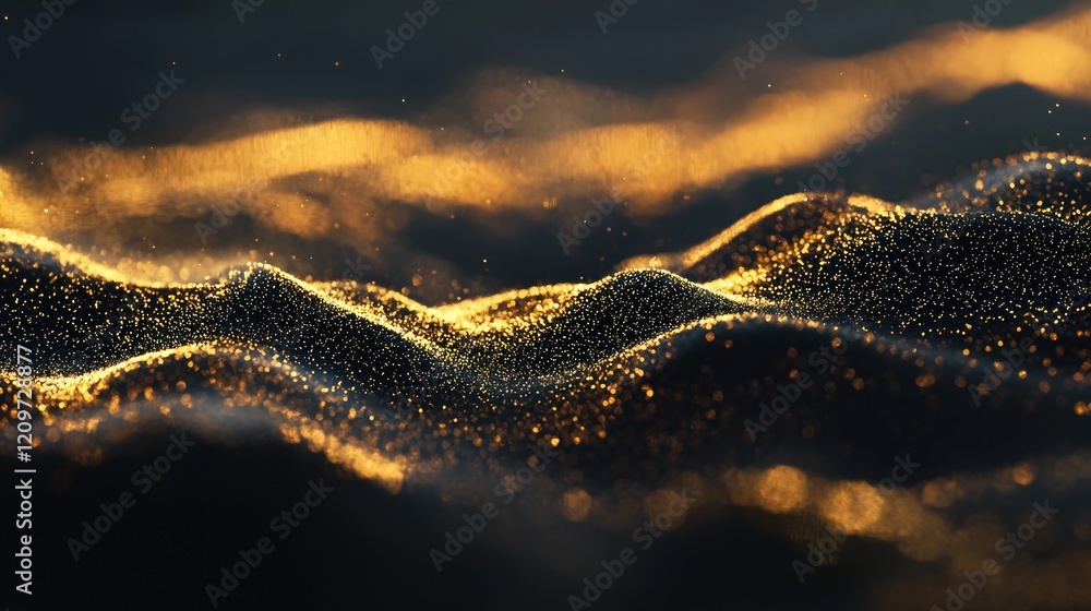 Poster abstract golden particle wave with dark background creating a dynamic movement