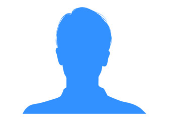 日本人 ビジネスマン男性の顔アップのシルエットのイラスト 上半身 正面 青