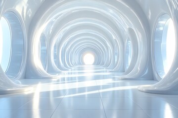 Obraz premium A futuristic blue light tunnel with circular patterns and a wave-like design