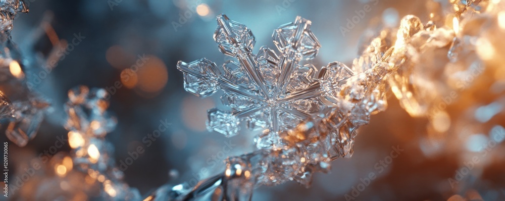 Aufkleber a photorealistic image of a snowflake falling from the sky, its intricate crystal structure capturin
