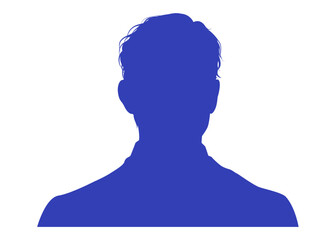 日本人 ビジネスマン男性の顔アップのシルエットのイラスト 上半身 正面 青