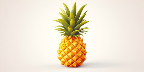 Cartoon Style Pineapple Isolated on White Background