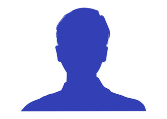 日本人 ビジネスマン男性の顔アップのシルエットのイラスト 上半身 正面 青