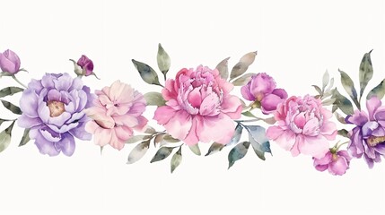 Fototapeta premium Elegant Vintage Pink Peonies Watercolor Border Frame Design