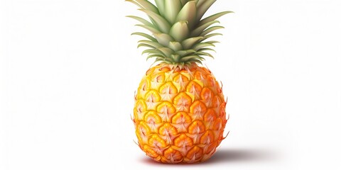 Cartoon Style Pineapple Isolated on White Background
