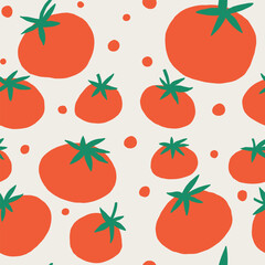 Tomato Vegetable Dotted Seamless Pattern. Cherry Tomatoes Vegetable Wallpaper. Pomodoro Background. Vector Hand Drawn Surface Design