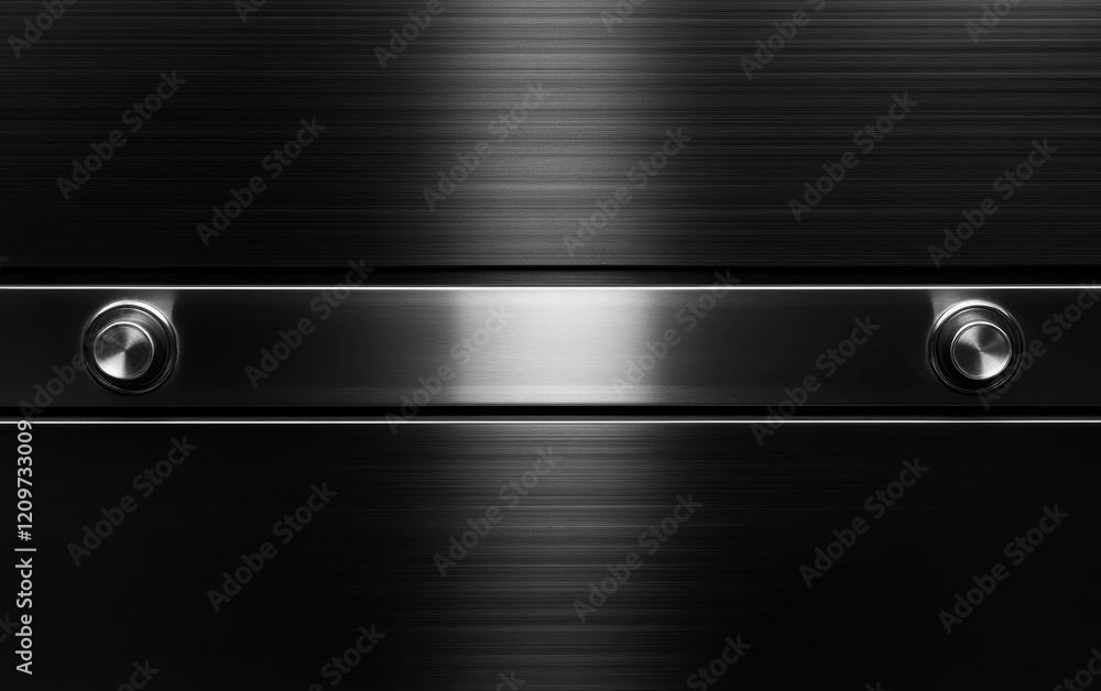Poster a detailed close-up of a metal plate featuring three distinct buttons, showcasing texture and design