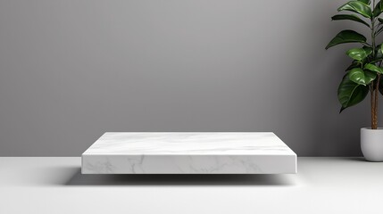 A floating white podium with a seamless, modern design against a clean grey background