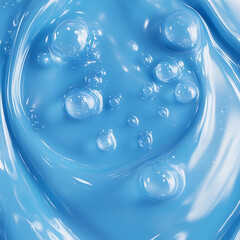 A shiny semi-transparent blue-tinted gel with air bubbles spread on a white surface as a skincare product example.
