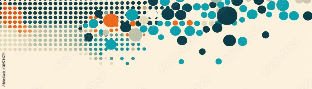 Poster abstract background with teal orange gray circles and halftone dots pattern