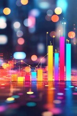 Interactive bar graphs glowing with predictive financial analytics