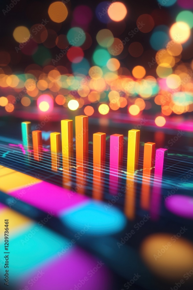Poster interactive bar graphs glowing with predictive financial analytics