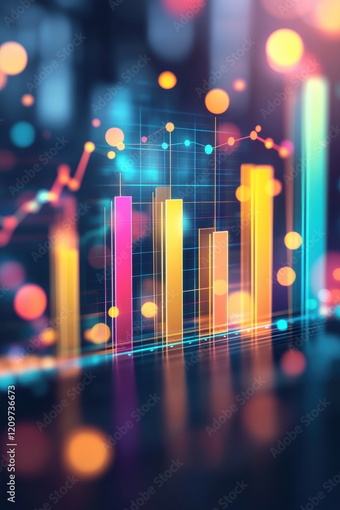 Poster interactive bar graphs glowing with predictive financial analytics