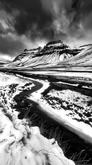 Fototapeta premium digital technology black and white snow mountain scenery poster background