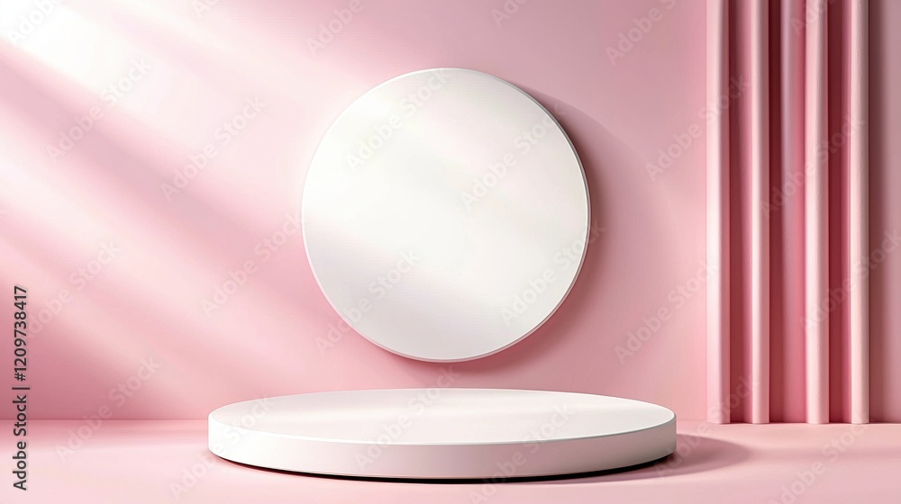 Poster a modern design display with a white circular podium centered on a pale pastel background