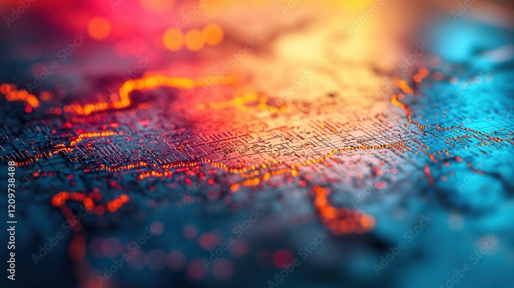 Poster interactive geospatial data maps glowing with vibrant analytics layers