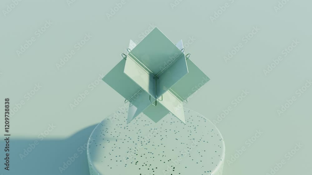 Aufkleber monochromatic green 3d animation of flat square plates connected together in a seamless abstract loo