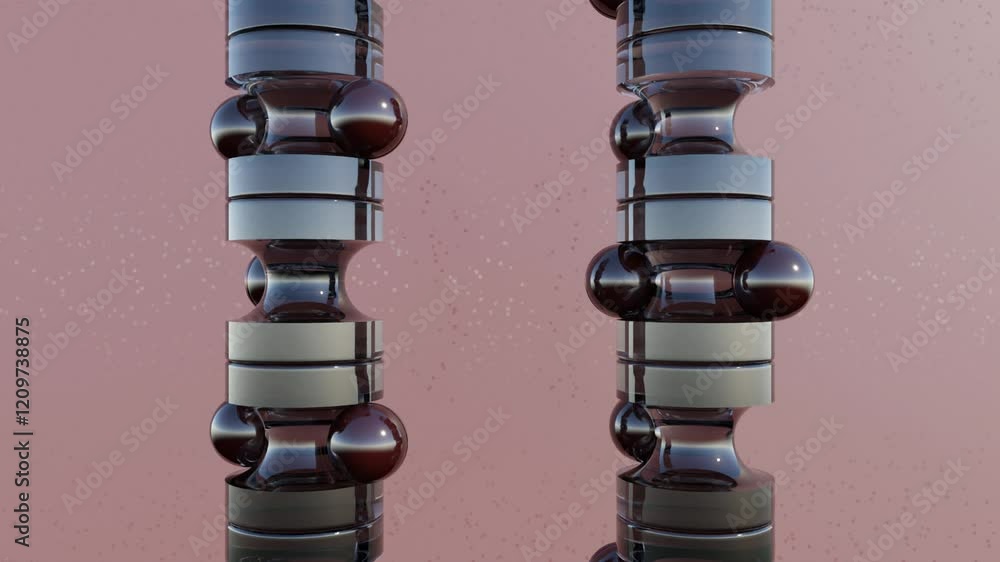 Poster dynamic 3d spheres rolling around vertical columns – abstract geometric seamless loop animation for 