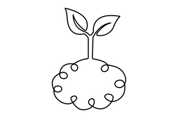 Human brain continuous one line art drawing with isolated simple vector icon