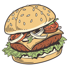 Colorful Cartoon Illustration of a Delicious Cheeseburger
