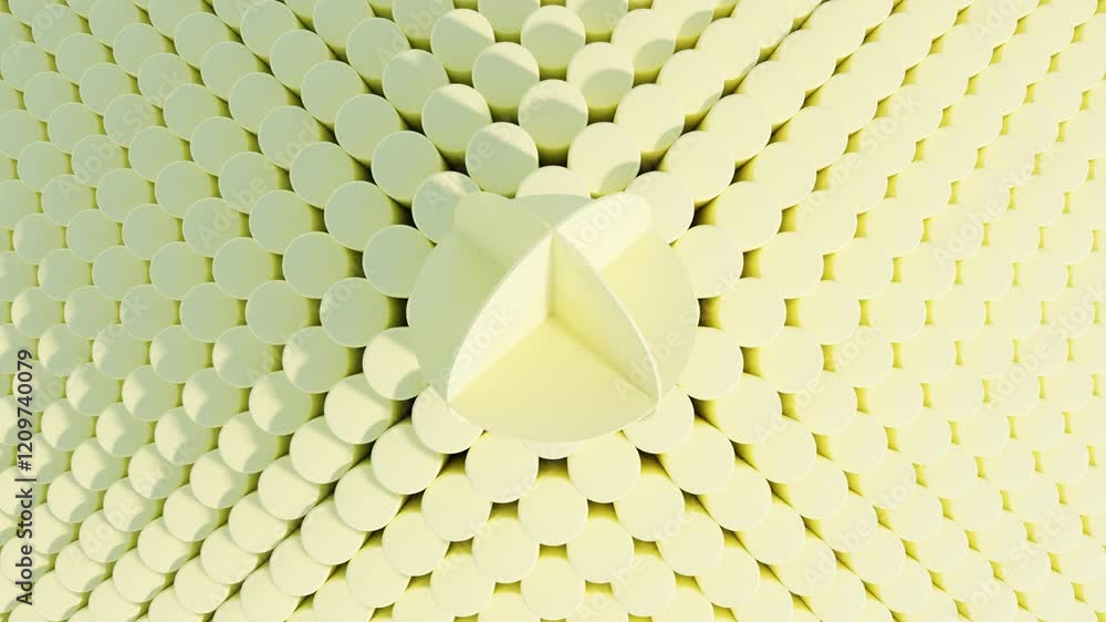 Poster vibrant yellow 3d abstract animation of interlocked circular plates – seamless loop geometric motion