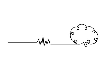 Human brain continuous one line art drawing with isolated simple vector icon