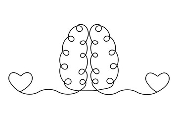 Human brain continuous one line art drawing with isolated simple vector icon